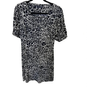 Tommy Hilfiger Black & White Floral Half Sleeve V-Neck Stretch Dress Size 10